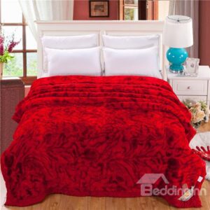 Beaming Solid-Colored Style Full Size red Raschel Blanket
