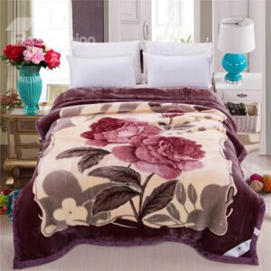 Two Red Flowers Printing Super Fluffy Raschel Blanket