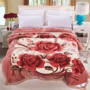 Beautiful Blooming Flowers Printing Soft Raschel Blanket