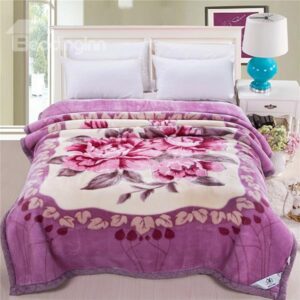 Gorgeous Elegant Floral Design Purple Raschel Blanket