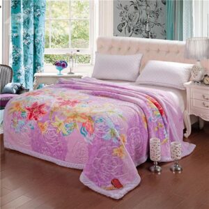 Pretty Floral Design Noble Purple Raschel Blanket