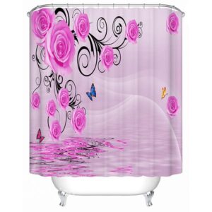 Fashion Glamerous Pink Flowers and Butterfly 3D Shower Curtain