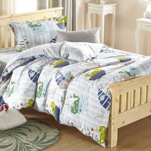 Cute Dinosaur and Boat Pattern Kids Cotton Duvet Cover Sets