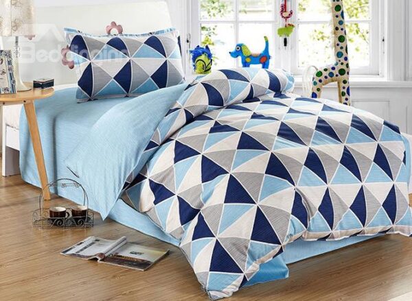 Blue Plaid Pattern 100% Cotton Kids 3-Piece Duvet Cover Sets