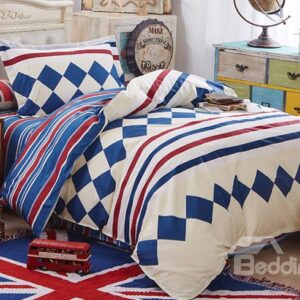 Dark Blue Plaid and Stripes Pattern Kids 3-Piece Duvet Cover Sets