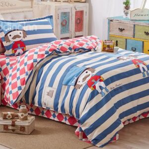 Blue Stripes and Cute Soldier Pattern Kids 3-Piece Duvet Cover Sets