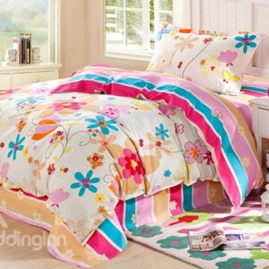Big Bright Floral Print Kids Cotton 3-Piece Duvet Cover Sets