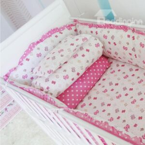 Lovely Bowknot Pattern Baby Girls Crib Bedding Sets