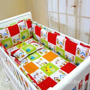 Cabin of Happiness Colorful Plaid Pattern Cotton Crib Bedding Sets