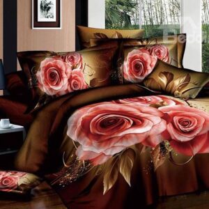 Vintage Style Red Roses Print Cotton 4-Piece Duvet Cover Sets