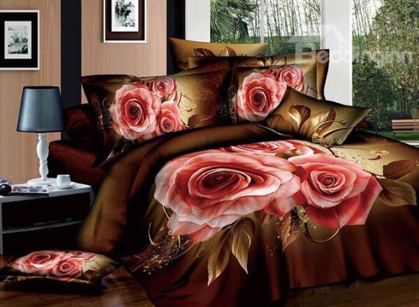 Vintage Style Red Roses Print Cotton 4-Piece Duvet Cover Sets