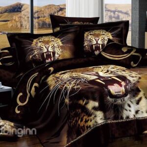 Howling Leopard Print Brown Cotton 4-Piece Duvet Cover Sets