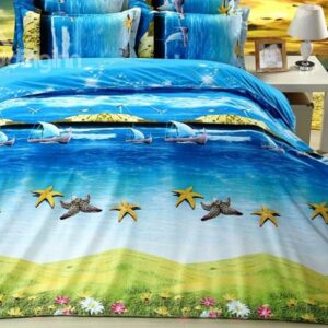 Beach Scenery Cute Starfish Printing 4-Piece Duvet Cover Sets