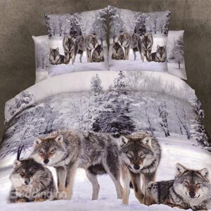 Powerful Snow Wolf in the Woods Print 3D Duvet Cover