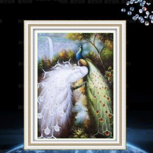 Gorgeous Green and White Peacock DIY Diamond Sticker