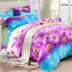 Bright Pink Floral Reactive Printing 4-Piece Cotton Duvet Cover Sets