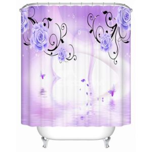 Charming Glamerous Purple Roses and Butterfly 3D Shower Curtain