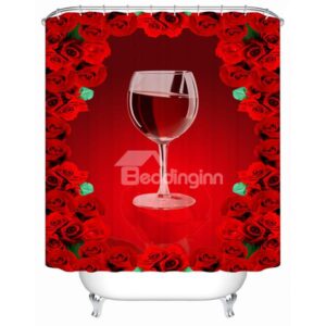 Charming Fabulous Rose Sea and Red-wine Print 3D Shower Curtain