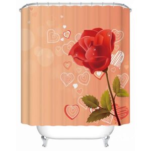 Modern Fashion Rose and Heart-shaped Pattern Orange 3D Shower Curtain