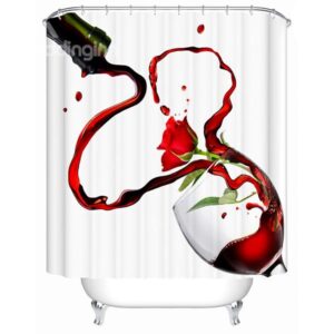 Creative Design Pouring Red-Wine and Rose Print 3D Shower Curtain