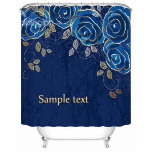 High Class Noble Flower Print Dark Blue 3D Shower Curtain