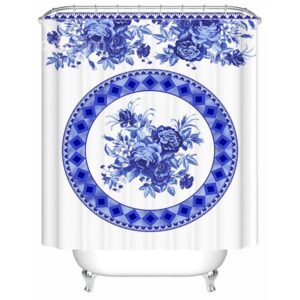 Chinoiserie Style Blue and White Porcelain Pattern 3D Shower Curtain
