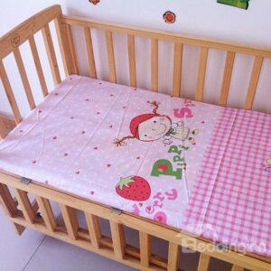 Pink Strawberry Girl Pattern Baby Crib Fitted Sheet