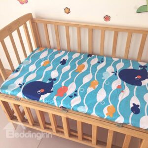 Blue Whale and Fish Pattern Baby Crib Fitted Sheet