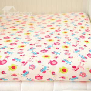 Pink Circus Animals Pattern Baby Crib Fitted Sheet