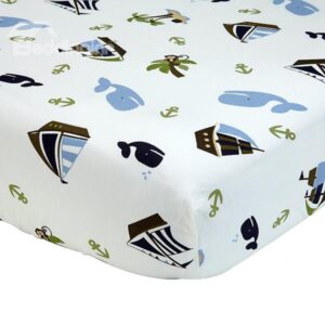Sailing Boat and Whale Pattern Baby Crib Fitted Sheet