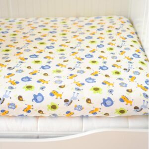 Blue Circus Animals Pattern Baby Crib Fitted Sheet