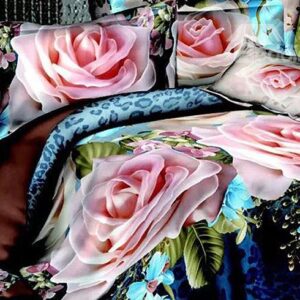 Fabulous Big Pink Flowers Print Polyester 4-Piece Duvet Cover Sets