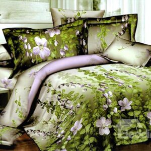 Pastoral White Small Flowers with Green Background Design Cotton 4-Piece Duvet Cover Sets