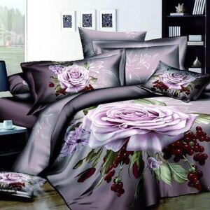 Luxury Light Purple Peony Print Cotton 4-Piece Duvet Cover Sets