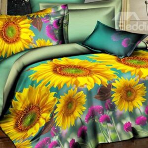 Bright Beautiful Yellow Sunflowers Print 4-Piece Duvet Cover Sets