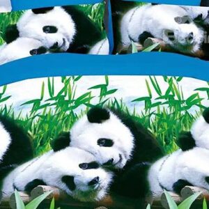 Cute Snuggling Pandas Print 4-Piece Polyester Duvet Cover Sets