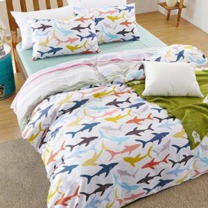 Cute Cartoon Sharks Print Cotton 4-Piece Duvet Cover Sets