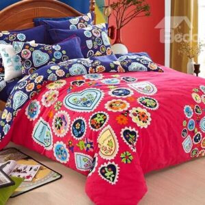 Colorful Floral Print Cotton Machine Washable 4-Piece Duvet Cover Sets