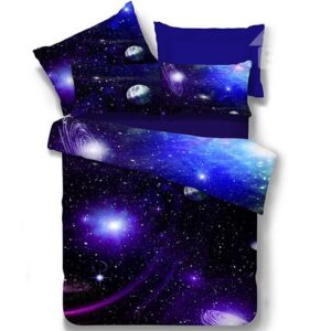 Charming Blue Galaxy Print Polyester 4-Piece Duvet Cover Sets
