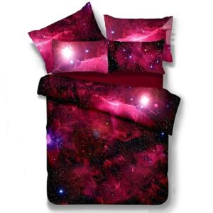 Mysterious Shining Stars Print Red 4-Piece Duvet Cover Sets