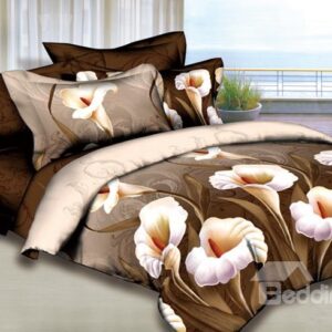 Elegant Calla Lily Print Camel 2-Piece Pillow Cases