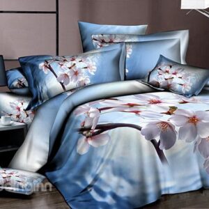 Dreamlike Blooming White Sakura Print Cotton Fitted Sheet