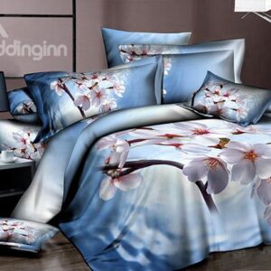 Graceful Blooming White Sakura Print Cotton 2-Piece Pillow Cases