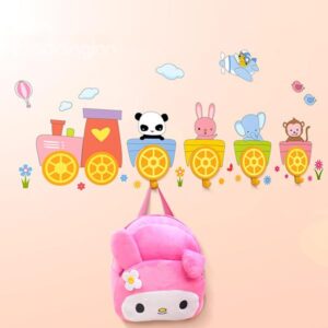 Creative Cartoon Animal Train Wall Sticker 4-Head Hooks