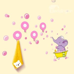 Creative Cartoon Cute Elephant Take a Bath Wall Sticker 4-Head Hooks