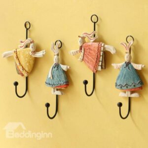 Wonderful Resin Angel Bunny Design 4-Piece Wall Hooks