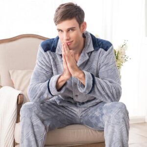 High Class Fashion Gray Men's Flannel Pajamas Set