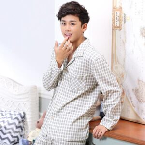 Modern Homedress Gray Lattice Design 100% Cotton Men's Pajamas Set