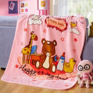 Pink Bear and Giraffe Print Baby Blanket