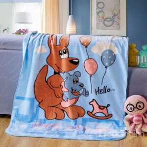 Blue Adorable Kangaroo Mother and Baby Print Blanket